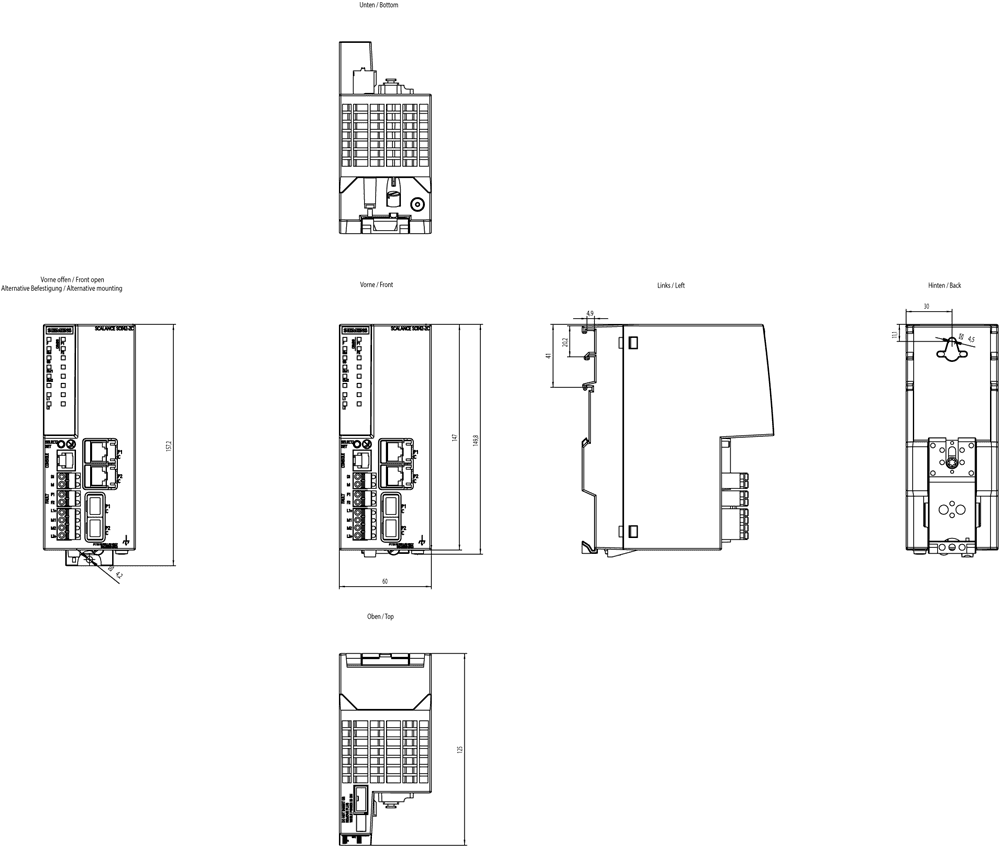 SCALANCE SC642-2C Industrial Security Appliance; For protection of devices and networks in discrete manufacturing and the process industry for protection of the industrial communication with firewall and VPN; Further functions: address conversion (NAT/NAPT); Connection to SINEMA RC; 2x combo port electrical or optical; 10/100/1000 Mbit/s RJ45 or 100 Mbit/s SFP or 1000 Mbit/s SFP. - Image 2