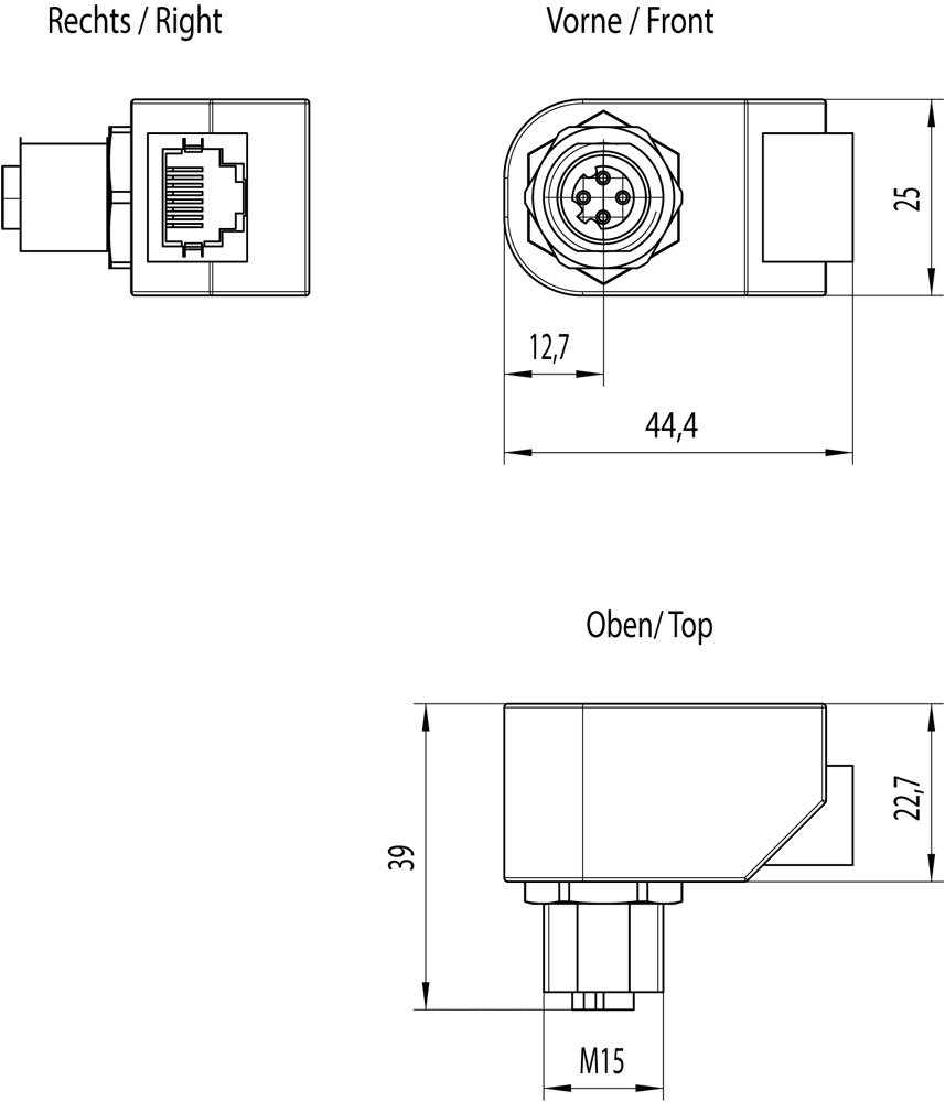 IE M12 panel feedthrough control cabinet bushing to transition from M12 connection (D-coded)- connection method (IP65) on RJ45 connection technology (IP20) 1 pack=5 units. - Image 2