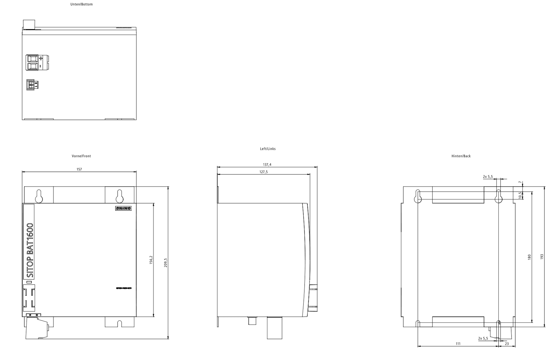 SITOP BAT1600 24 V DC 7 Ah Pb battery module with maintenance- free sealed lead-acid battery for SITOP UPS1600 - Image 2