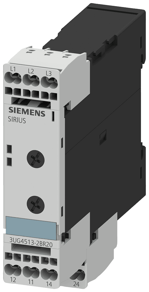 !!! product phase-out !!! the preferred successor is 3UG5514-2BR20 phase failure and sequence monitoring adjustable undervoltage analog monitoring relay phase failure and sequence monitoring adjustable undervoltage asymmetry 20% fixed 3 x 160 to 690 V 50 to 60 Hz AC hysteresis 5% fixed delay time 0-20 s 2 changeover contacts spring-loaded connection system by Siemens