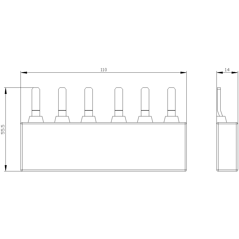 3-phase busbar for 2 circuit breakers size S2 modular spacing 55 mm - Image 2
