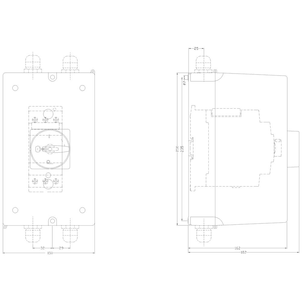 Molded-plastic enclosure for surface mounting Degree of protection IP55 with N and PE terminal Can be locked in O position 82 mm with metric cable gland No UL/CSA approval - Image 2