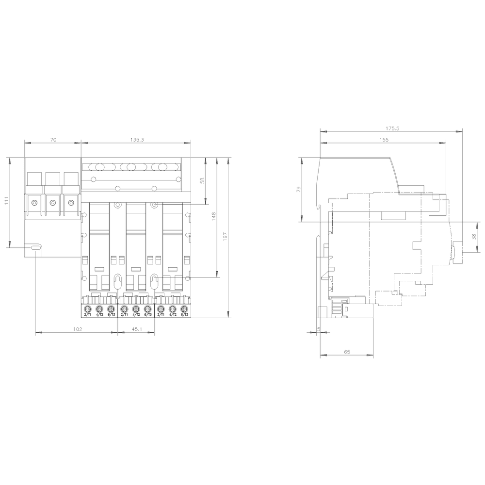 Infeed left Connection main circuit: screw terminal 3 slots for compact load feeders Connection terminal maximum 50 mm2 / 70 mm2 - Image 3