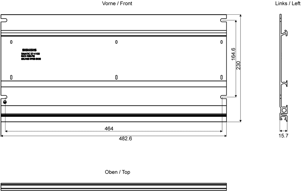 SIMATIC xN 4100; rack 482 mm (approx. 19 inch) made of aluminum; for holding several xN 4100 controllers with U-connectors and max. 7 modules (equivalent to 9 slots); S7-1500 U-connectors must be ordered separately - Image 2