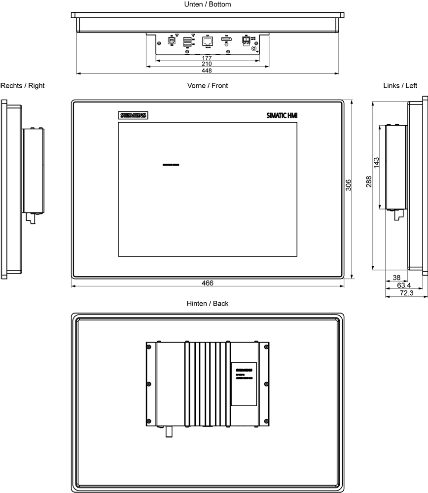 SIMATIC IFP1500 V2 Extended 4:3 15" multi-touch display (4:3) with 1024x768 pixel resolution; built-in unit for 24 V DC; DisplayPort; can be placed up to 100 m away HDBaseT; USB on the rear side; standard Siemens design by Siemens