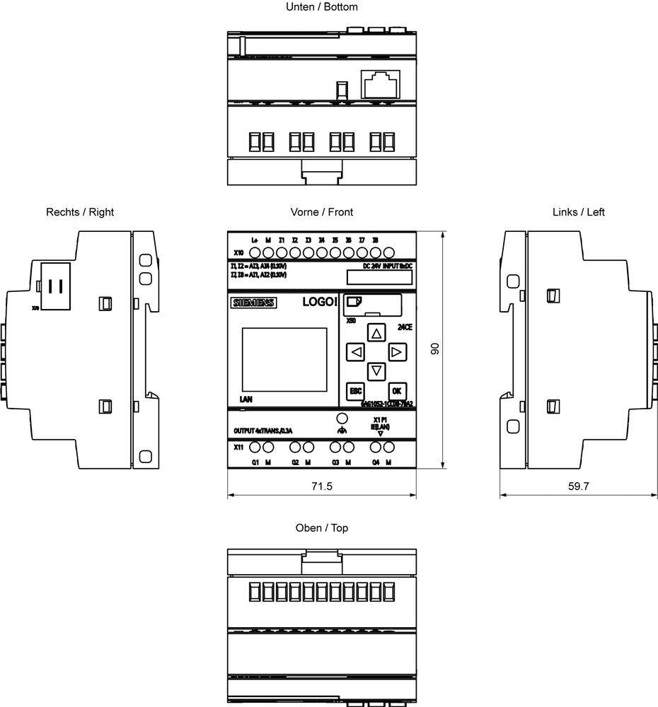 SIPLUS LOGO! 24CE based on 6ED1052-1CC08-0BA2 with conformal coating -25…+60 °C startup -20 °C logic module display power supply / I/O: 24 V/24 V/24 V trans. - Image 2