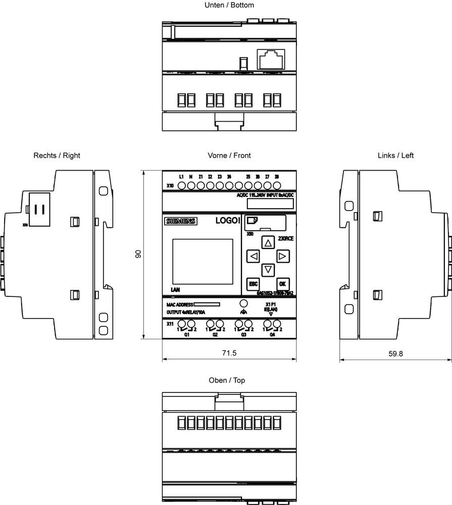 SIPLUS LOGO! 230RCE based on 6ED1052-1FB08-0BA2 with conformal coating -25...+60 °C startup -20 °C . logic module display power supply / I/O 115 V/230 V/relay - Image 2