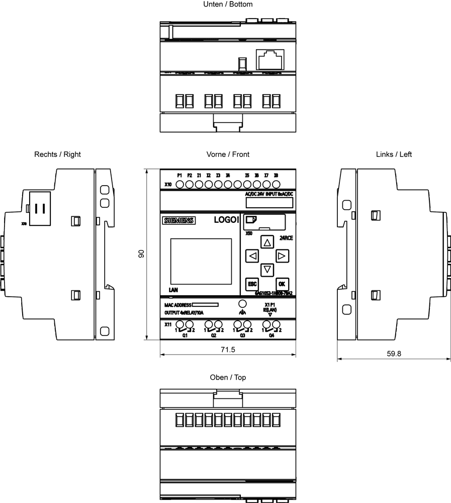 SIPLUS LOGO! 24RCE based on 6ED1052-1HB08-0BA2 with conformal coating -25...+60 °C startup -20 °C . logic module display power supply / I/O 24 V 24 V AC/DC/relay - Image 2