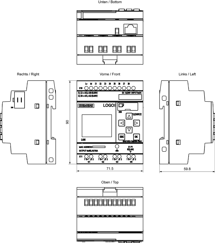 SIPLUS LOGO! 12/24RCE based on 6ED1052-1MD08-0BA2 with conformal coating -25...+60 °C startup -20 °C . logic module display power supply / I/O: 12/ 24 V DC/relay - Image 2