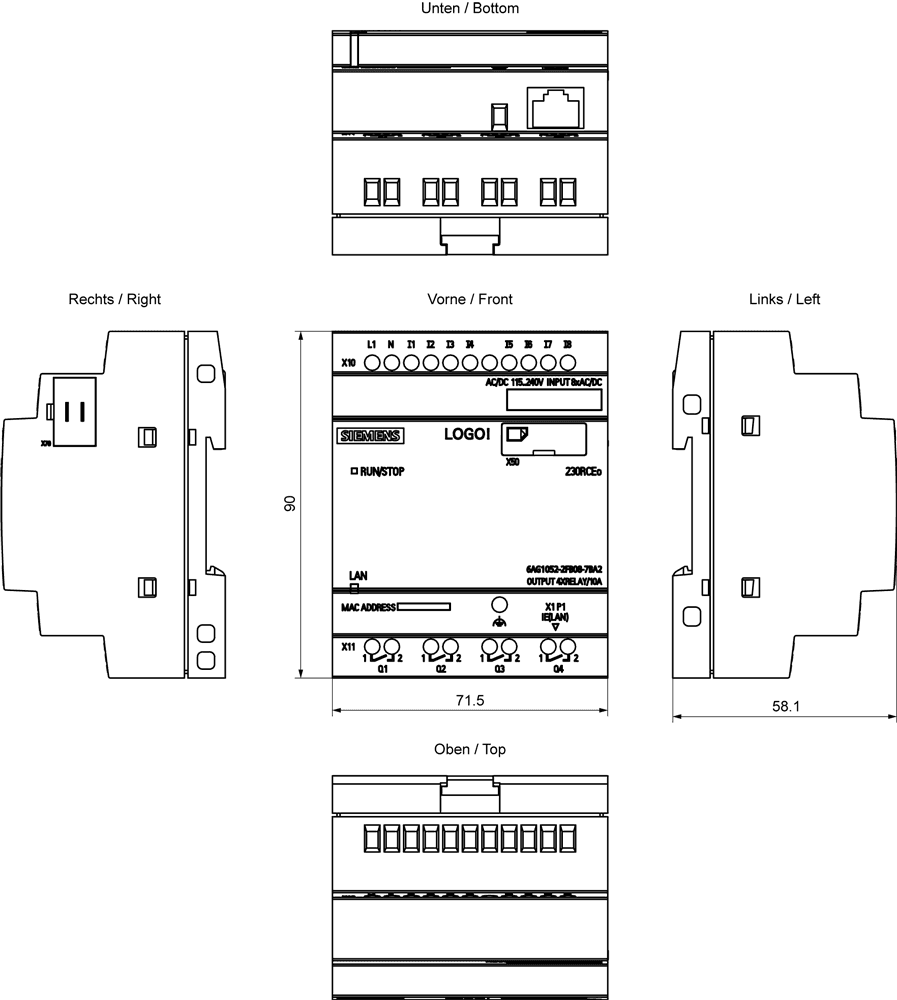 SIPLUS LOGO! 230RCEO based on 6ED1052-2FB08-0BA2 with conformal coating -40...+70 °C startup -25 °C . logic module power supply / I/O: 115 V/230 V/relay 8 DI/4 DO - Image 2