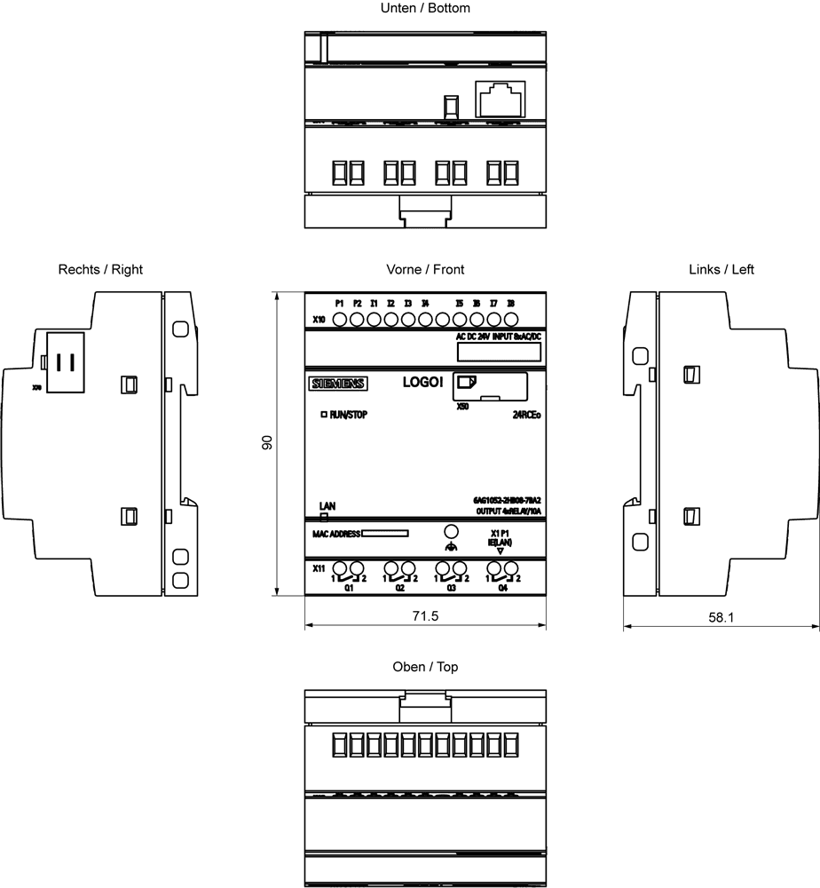 SIPLUS LOGO! 24RCEO (AC) based on 6ED1052-2HB08-0BA2 with conformal coating -40...+70 °C startup -25 °C . logic module power supply / I/O: DC 24 V DC/24 V AC/relay - Image 2