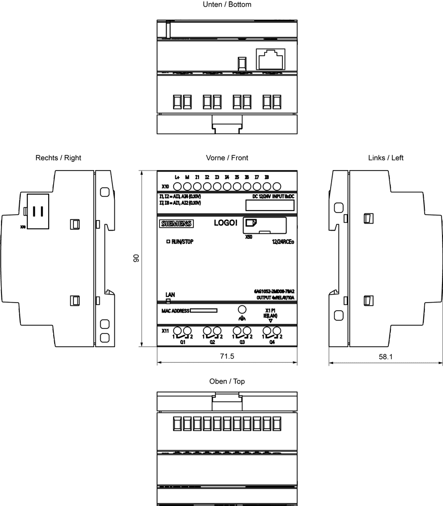 SIPLUS LOGO! 12/24RCEO based on 6ED1052-2MD08-0BA2 with conformal coating -40...+70 °C startup -25 °C . logic module power supply / I/O: 12/24 V DC/relay - Image 2