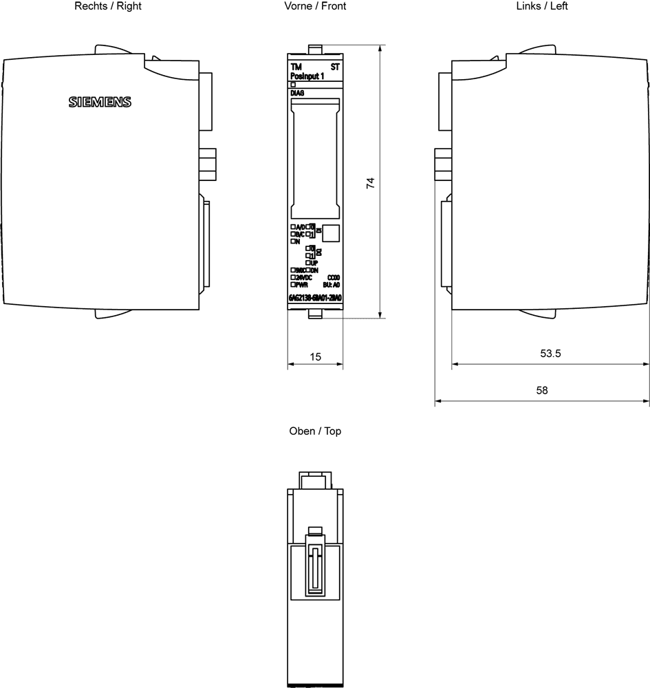 SIPLUS ET 200SP TM Posinput 1 RAIL based on 6ES7138-6BA01-0BA0 with conformal coating -40...+70 °C - Image 2
