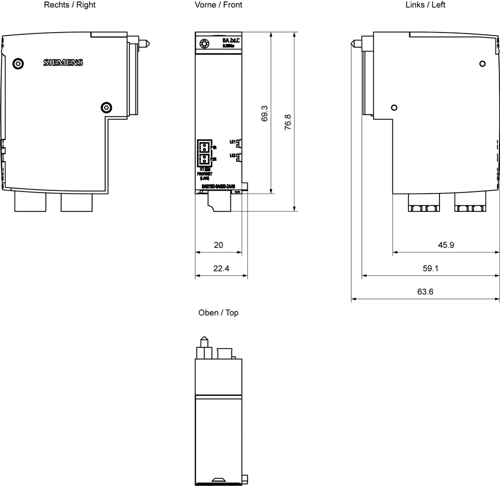 SIPLUS ET 200SP BA 2xLC based on 6ES7193-6AG00-0AA0 with conformal coating - Image 2