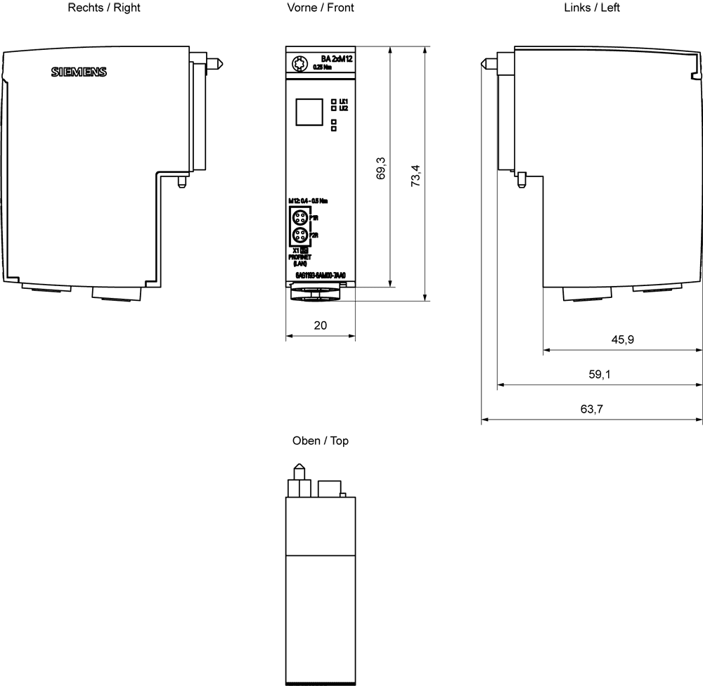 SIPLUS ET 200SP BA 2xM12 based on 6ES7193-6AM00-0AA0 with conformal coating - Image 2