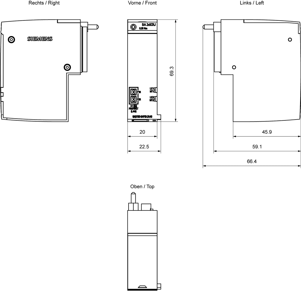 SIPLUS ET 200SP BA 2xSCRJ PN based on 6ES7193-6AP00-0AA0 with conformal coating by Siemens
