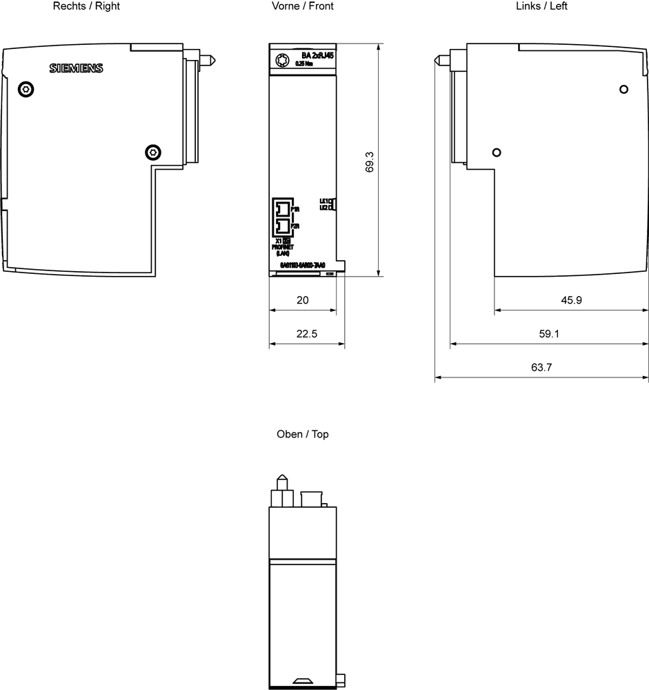 SIPLUS ET 200SP BA 2xRJ45 based on 6ES7193-6AR00-0AA0 with conformal coating - Image 2