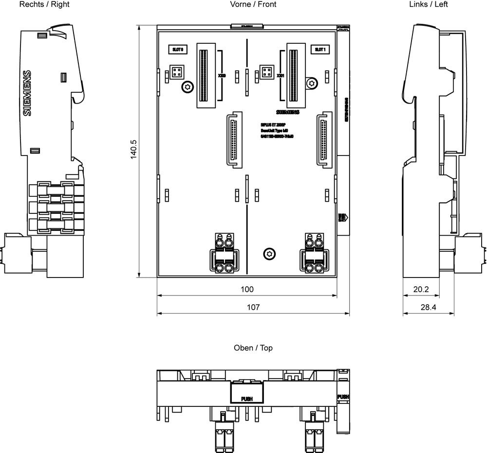 SIPLUS ET 200SP BU type M0 based on 6ES7193-6BR00-0HM0 BU type M0 -40...+70 °C . with 2 slots for holding R1-capable interface modules IM 155-6 PN R1 including server module - Image 2