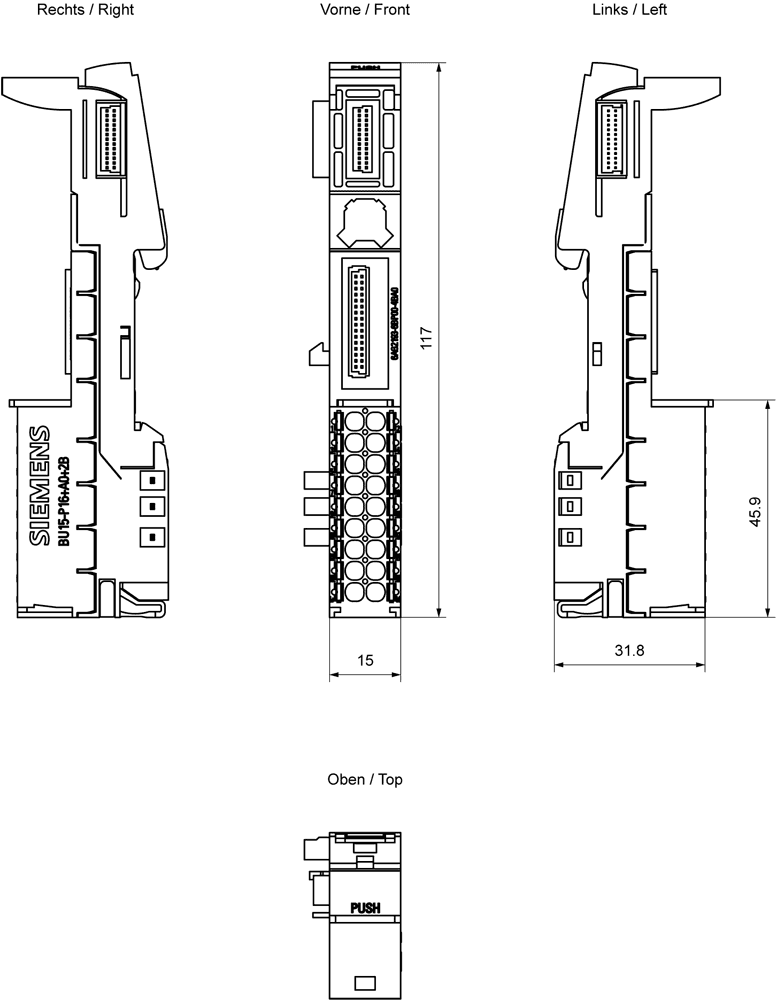 SIPLUS ET 200SP BU15-P16+A0+2B TX rail based on 6ES7193-6BP00-0BA0 with conformal coating - Image 2