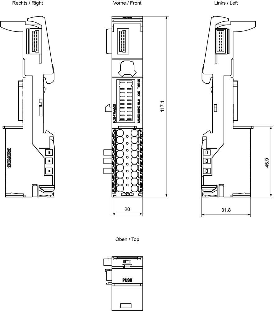SIPLUS ET 200SP BU20-P16+A0+2B TX rail based on 6ES7193-6BP00-0BU0 with conformal coating - Image 2