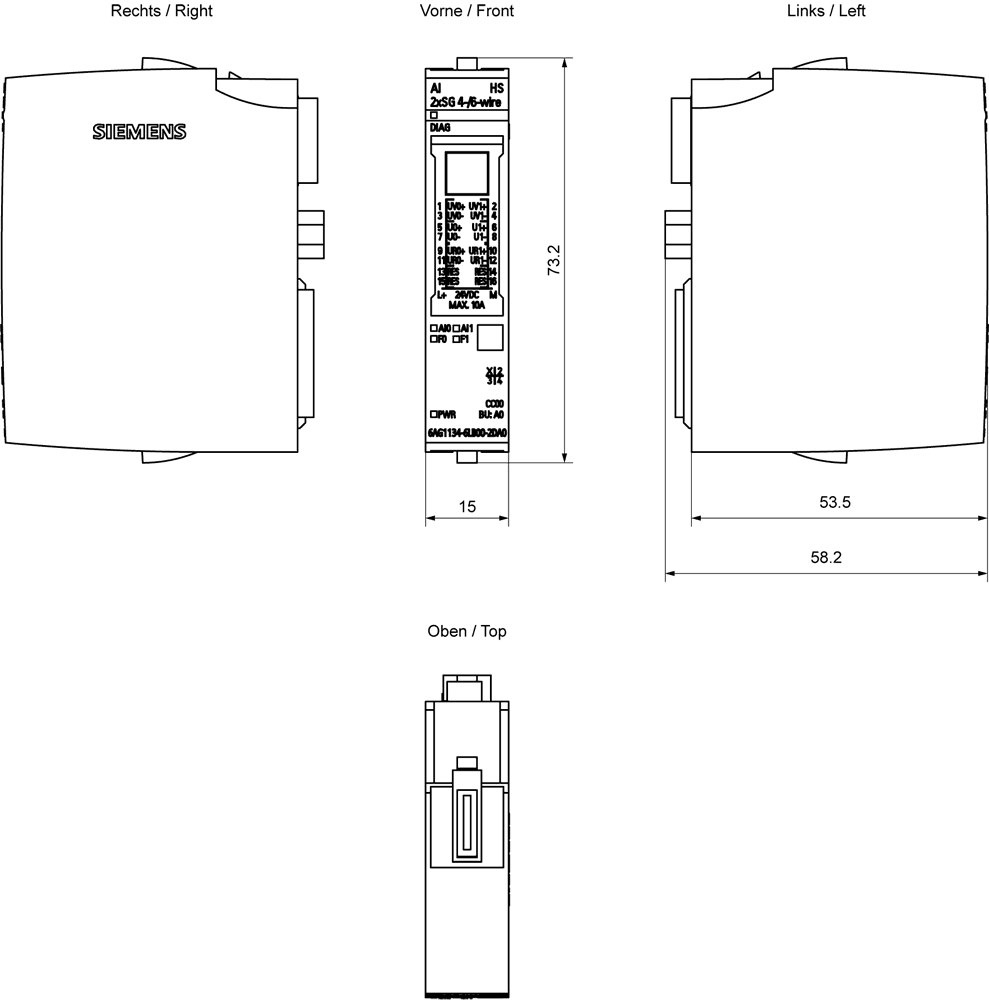 SIPLUS ET 200SP AI 2xSG 4/6 wire HS based on 7MH4134-6LB00-0DA0 with conformal coating by Siemens