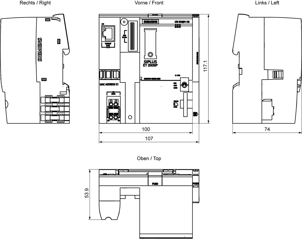 SIPLUS ET 200SP CPU 1510SP-1 PN based on 6ES7510-1DK03-0AB0 with conformal coating -40...+60 °C . central processing unit with work memory 200 KB for program and 1 MB for data - Image 2