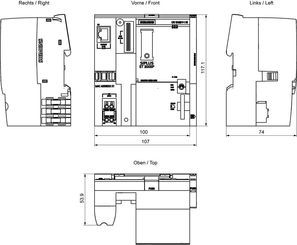 SIPLUS ET 200SP CPU 1510SP F-1 PN based on 6ES7510-1SK03-0AB0 with conformal coating -40...+60 °C . central processing unit with work memory 300 KB for program and 1 MB for data - Image 2