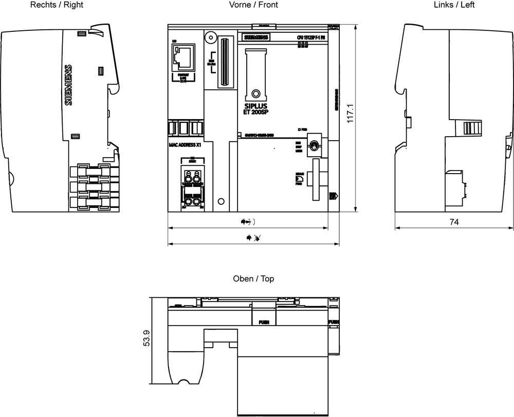 SIPLUS ET 200SP CPU 1512SP F-1 based on 6ES7512-1SM03-0AB0 with conformal coating -40...+60 °C . central processing unit with work memory 600 KB for program and 2 MB for data - Image 2