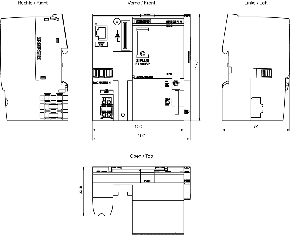 SIPLUS ET 200SP CPU 1512SP F-1 based on 6ES7512-1SM03-0AB0 with conformal coating -40...+70 °C . central processing unit with work memory 600 KB for program and 2 MB for data - Image 2