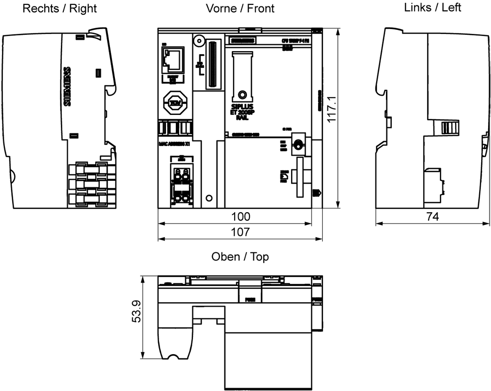 SIPLUS ET 200SP CPU 1510SP F-1 rail based on 6ES7510-1SK03-0AB0 with conformal coating OT2: -40...+55 °C ST1/2: 70 °C for 10 minutes . central processing unit with work memory 300 KB for program and 1 MB for data - Image 2