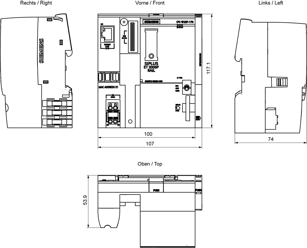 SIPLUS ET 200SP CPU 1512SP-1 PN rail based on 6ES7512-1DM03-0AB0 with conformal coating OT2: -40...+55 °C ST1/2: 70 °C for 10 minutes . central processing unit with work memory 400 KB for program and 2 MB for data - Image 2