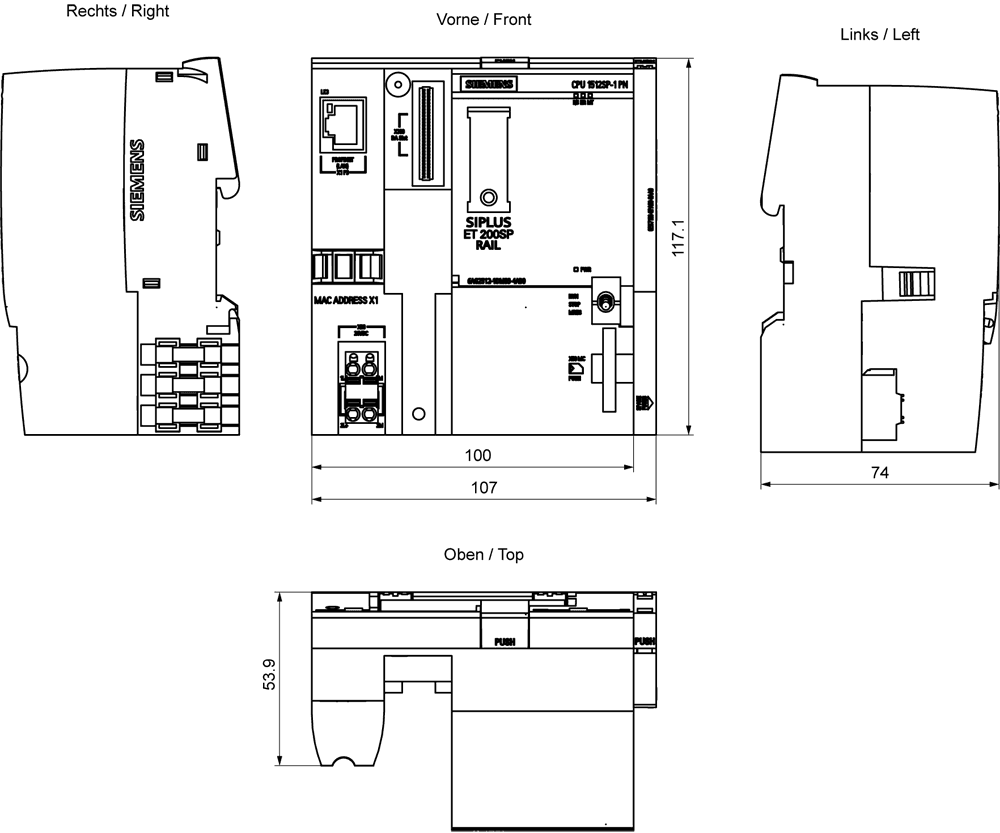 SIPLUS ET 200SP CPU 1512SP-1 PN rail based on 6ES7512-1DM03-0AB0 with conformal coating OT4: -40...+70 °C ST1/2: 85 °C for 10 minutes . central processing unit with work memory 400 KB for program and 2 MB for data - Image 2