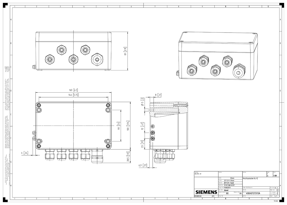 Junction box SIWAREX JB; die-cast aluminum quality to connect in parallel up to 4 load cells in 4-wire or 6-wire system; degree of protection: IP66; dimensions: 100 x 160 x 81 mm - Image 2