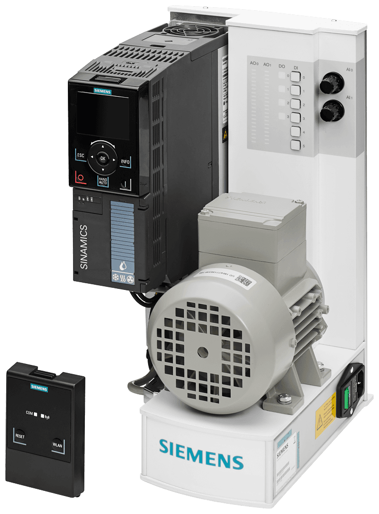 SINAMICS_Democase G120X 1AC 230V GP induction motor 1LE1002 IOP-2 Smart Access Module (SAM) ready for use with Extention module Transportation case with wheels by Siemens