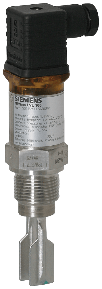 SITRANS LVL100 Vibrating point level switch. Detects level and material in liquids and slurries. Compact by Siemens