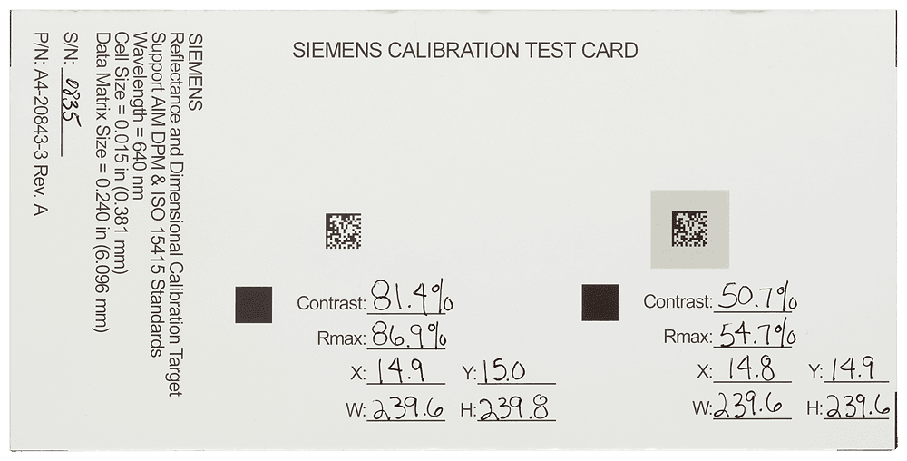 calibration card for MV500 and MV400 devices; spare part; requires installed Veri-Genius license by Siemens