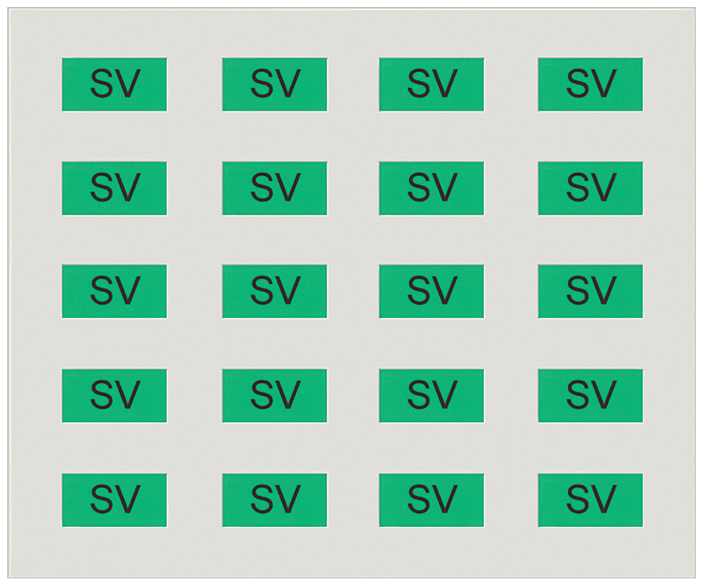 Labeling sheet with 20 adhesive labels in green for identification of Schuko device inserts of versions SV by Siemens