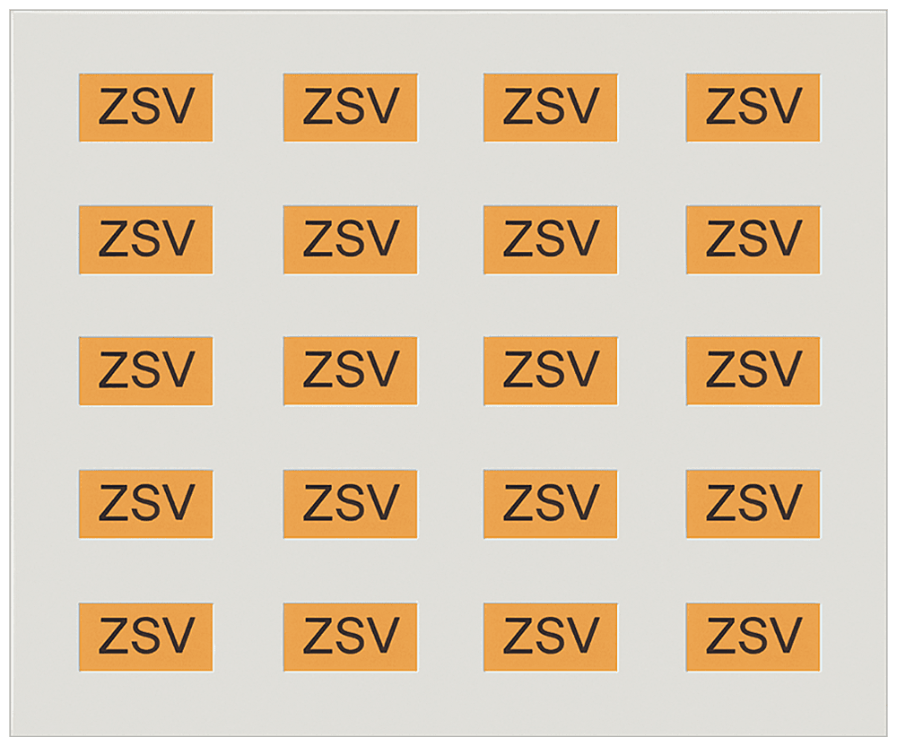Labeling sheet with 20 adhesive labels in orange for identification of Schuko device inserts of versions ZSV by Siemens