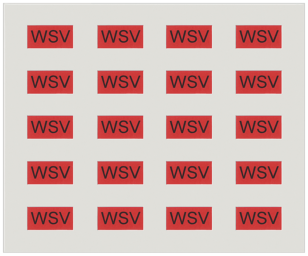 Labeling sheet with 20 adhesive labels in red for identification of Schuko device inserts of versions WSV by Siemens