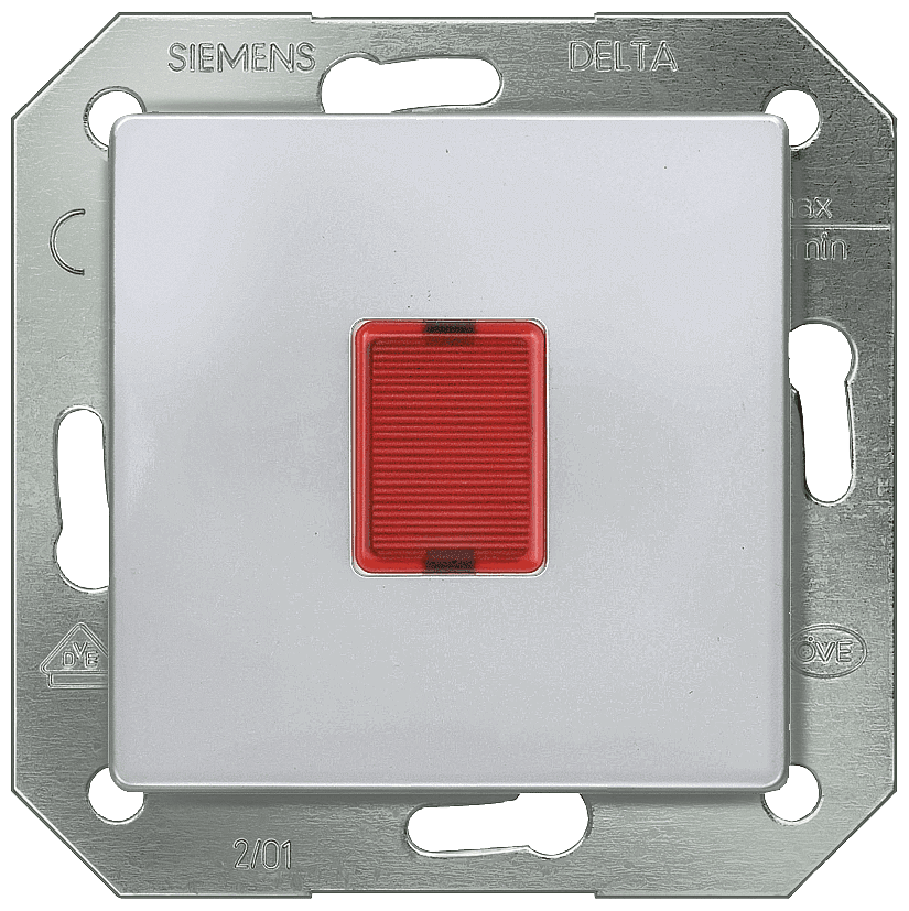 DELTA i-system aluminum-metallic Light signal 250 V with glow lamp cover plate 55 x 55 mm with red window by Siemens