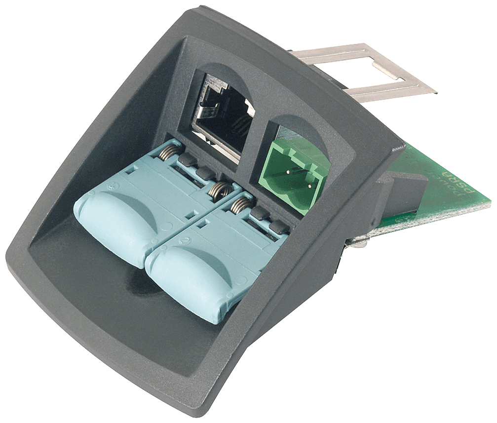 IE FC RJ45 modular outlet Base module with power insert Interchangeable insert for 1 x 24 V DC and 1 x 100 Mbit/s interface. by Siemens