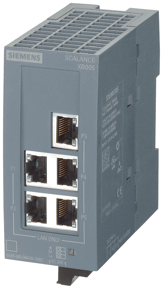 SCALANCE XB005 unmanaged Industrial Ethernet Switch for 10/100 Mbit/s; for setting up small star and line topologies; LED diagnostics by Siemens