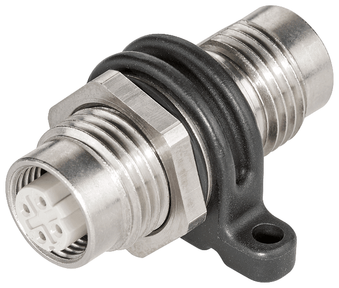 IE M12 panel feedthrough PRO control cabinet bushing to transition from M12 connection (D-coded)- connection method (IP65) on M12 (D-coded)- connection method (IP65); 1 pack=5 units. by Siemens