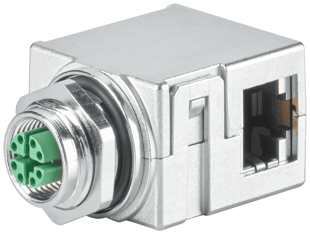 IE M12 panel feedthrough 4x 2 control cabinet bushing to transition from M12 connection connection system (X-coded) IP65/67) to RJ45 connection system IP20 1 pack=5 units. by Siemens