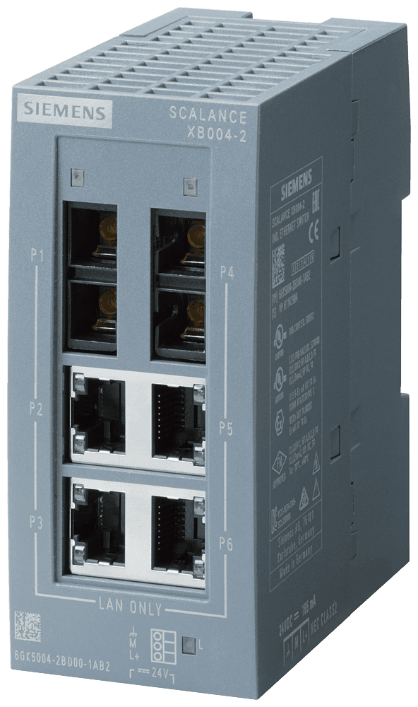 SCALANCE XB004-2 unmanaged Industrial Ethernet Switch for 10/100 Mbit/s; for setting up small star and line topologies; LED diagnostics by Siemens