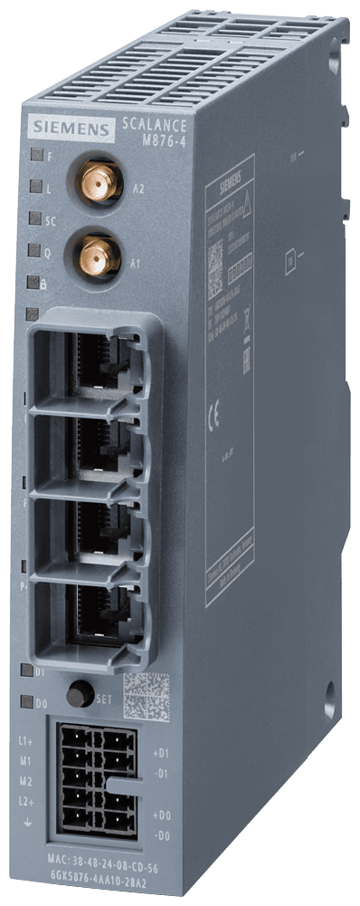 SCALANCE M876-4 4G router; for wireless IP communication from Ethernet-based programmable controllers via LTE (4G) mobile radio optimized for worldwide usage by Siemens