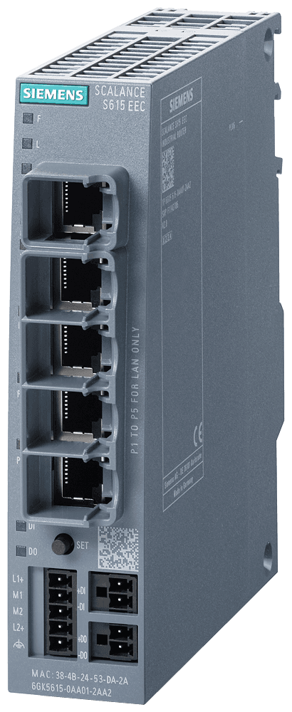 SCALANCE S615 EEC LAN router; for protection of devices/networks in automation engineering and for protection of industrial communication by means of VPN and firewall; further functions: address conversion (NAT/NAPT) by Siemens