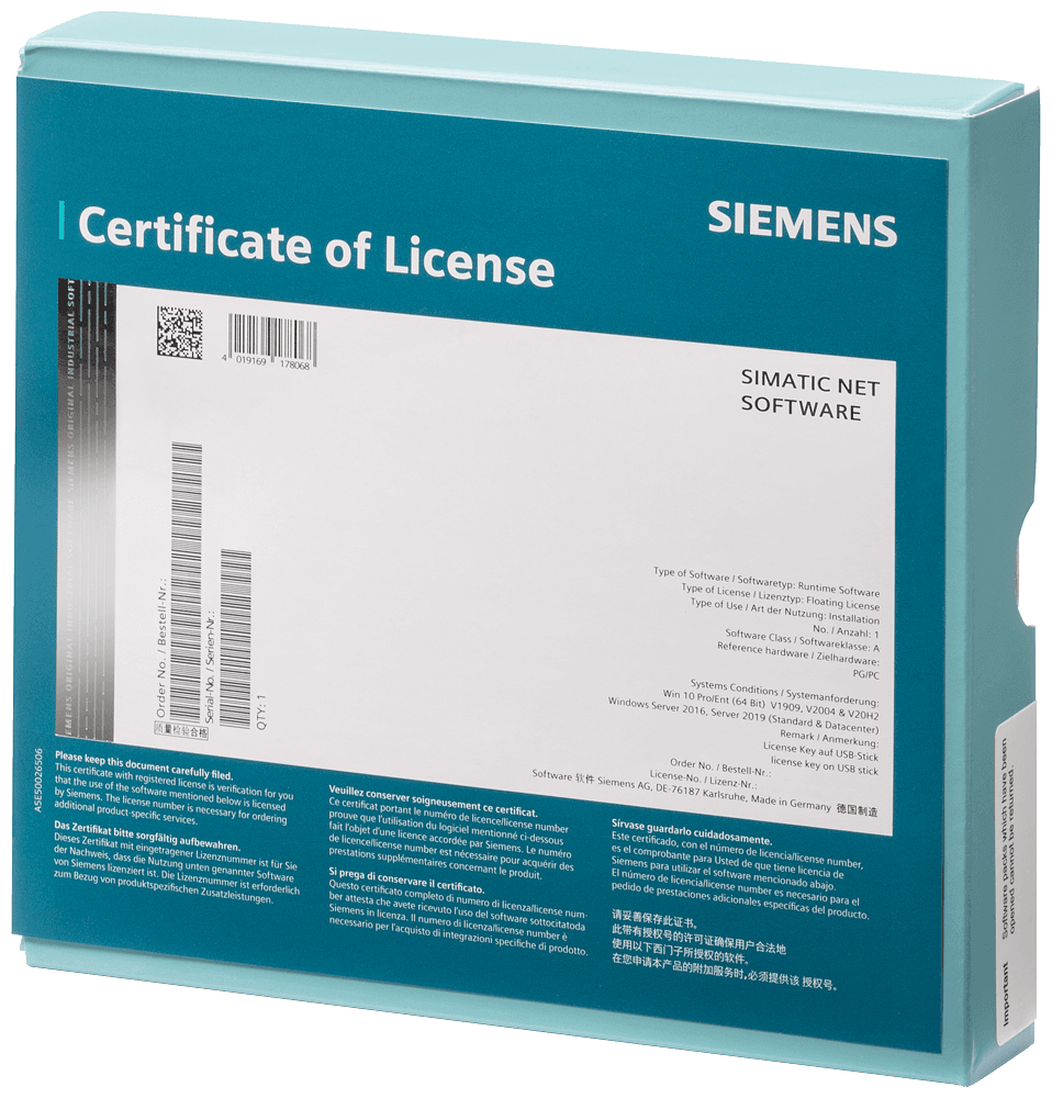 Software DVD PC/Windows V19; 14-day trial license for 1 installation of runtime software by Siemens