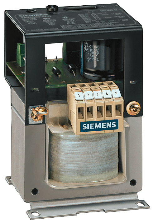 power supply; phases: 1; Pn(kW): 0.06; Upri(V): 400-230(240)-115(120); Usec(V DC): 24; Isec(A DC): 2.5/3 (60/40 CEL); F(Hz): 50...60; vector group/shielding winding: II0 /0; protection class: I; temperature rise/insulation class: 60 /B; W(%): 5; IP00; connection: screw connection; mounting: screws / DIN rail; EN 61558-2-6 by Siemens