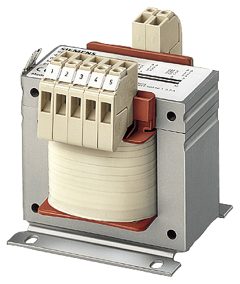 safety transformer; phases: 1; Pn(kVA): 0.025; Upri(V): 230+/-5%; Usec(V): 24; Isec(A): 1.04; F(Hz): 50...60; vector group/shielding winding: II0 /0; temperature rise/insulation class: 40 /B; IP00; connection: cage-clamp; mounting: screws; EN 61558-2-6 >UL/CSA-recognized< >safety transformer< by Siemens